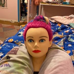Manikin head with multicolor hair